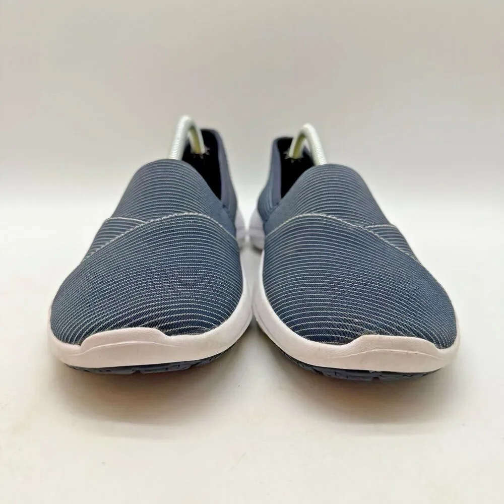 L.L. Bean Back Cove Canvas Shoes Women's 8 Blue Pin-Strip Slip On Comfort 503526